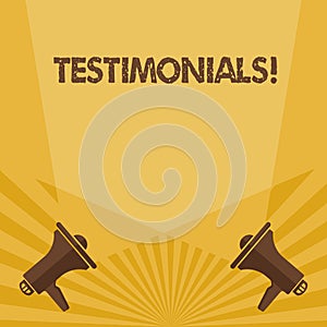 Writing note showing Testimonials. Business photo showcasing Customers formal endorsement statement experience of