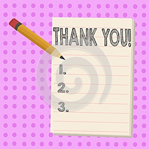 Writing note showing Thank You. Business photo showcasing Appreciation greeting Acknowledgment Gratitude.
