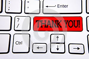 Writing note showing Thank You Motivational Call. Business photo showcasing Appreciation greeting Acknowledgment Gratitude writte