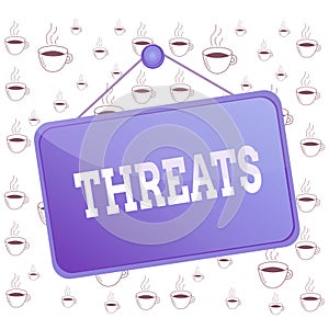 Writing note showing Threats. Business photo showcasing Statement of an intention to inflict pain hostile action on someone Memo