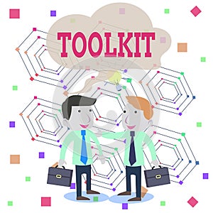 Writing note showing Toolkit. Business photo showcasing set of tools kept in a bag or box and used for a particular purpose Two