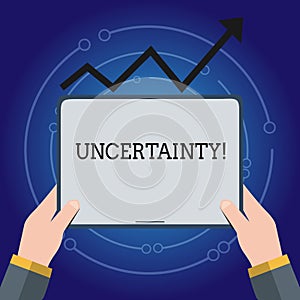 Writing note showing Uncertainty. Business photo showcasing Unpredictability of certain situations events behavior Hand