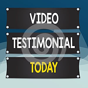 Writing note showing Video Testimonial. Business photo showcasing a statement testifying to benefits received in video