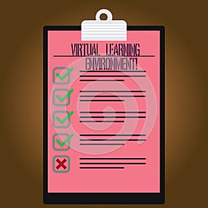 Writing note showing Virtual Learning Environment. Business photo showcasing webbased platform kind of education