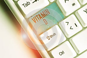 Writing note showing Vitamin D. Business photo showcasing Nutrient responsible for increasing intestinal absorption.