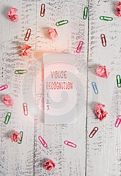 Writing note showing Voice Recognition. Business photo showcasing the control of a computer system by a voice or voices photo