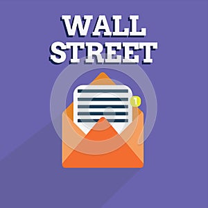 Writing note showing Wall Street. Business photo showcasing Home of the New York Stock Exchange Brokerages headquarters