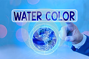 Writing note showing Water Color. Business photo showcasing watersoluble binder such as gum arabic and thinned with water Elements photo