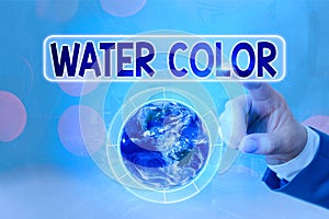 Writing note showing Water Color. Business photo showcasing watersoluble binder such as gum arabic and thinned with water Elements