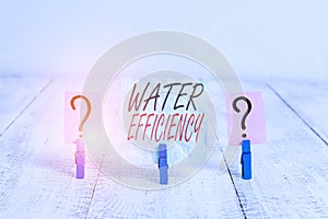 Writing note showing Water Efficiency. Business photo showcasing reduce water wastage by measuring amount of water required