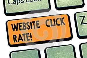 Writing note showing Website Click Rate. Business photo showcasing ratio users who click specific link to number total