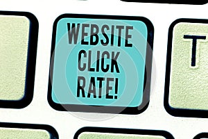 Writing note showing Website Click Rate. Business photo showcasing ratio users who click specific link to number total