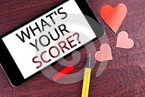 Writing note showing What Is Your Score Question. Business photo showcasing Tell Personal Individual Rating Average Results writt