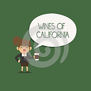 Writing note showing Wines Of California. Business photo showcasing Best Winemakers in the USA Export Quality Beverage