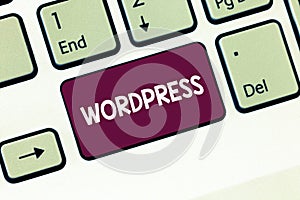 Writing note showing Wordpress. Business photo showcasing free source publishing software that can installed web server