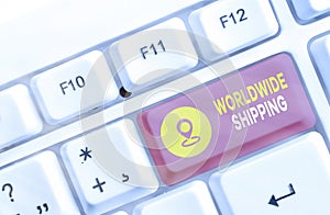Writing note showing Worldwide Shipping. Business photo showcasing Sea Freight Delivery of Goods International Shipment