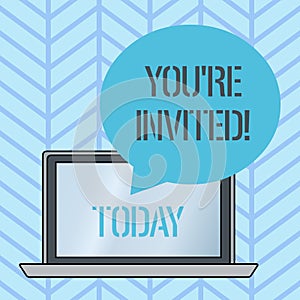 Writing note showing You Re Invited. Business photo showcasing You are happily encouraged to attend and event or a party