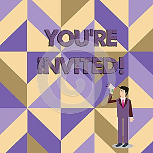 Writing note showing You Re Invited. Business photo showcasing You are happily encouraged to attend and event or a party