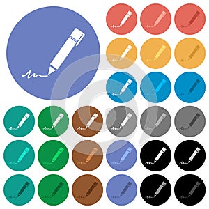 Writing pen round flat multi colored icons