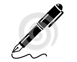Writing pen simple clean black and white vector icon, concept of