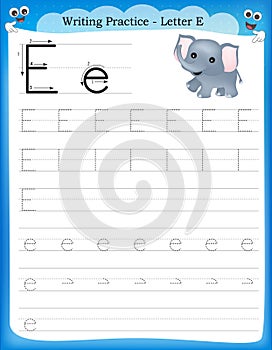 Writing practice letter E