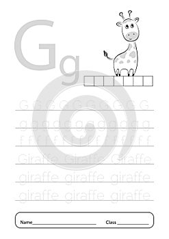 Writing practice letter G printable worksheet for preschool.Exercises for little children.Vector illustration