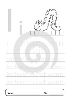 Writing practice letter I printable worksheet for preschool.Exercises for little children.Vector illustration