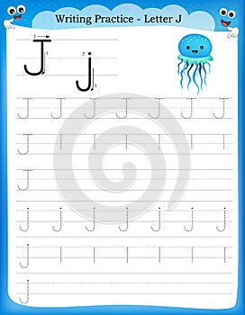 Writing practice letter J