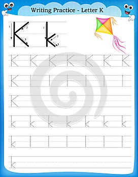 Writing practice letter K