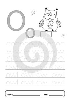 Writing practice letter O printable worksheet for preschool.Exercises for little children.Vector illustration