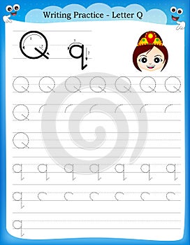 Writing practice letter Q