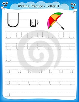 Writing practice letter U