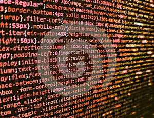 Writing program code on computer. Programming code abstract screen of software developer. Script procedure creating. Lines of Html