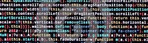 Writing programming code on laptop. Digital binary data on computer screen