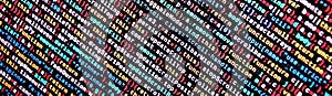 Writing programming code on laptop. Digital binary data on computer screen