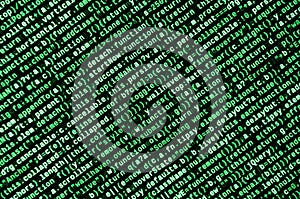 Writing programming code on laptop. Digital binary data on computer screen