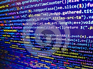 Writing programming code. Script on computer. Information technology concept. Python programming developer code. Js and the