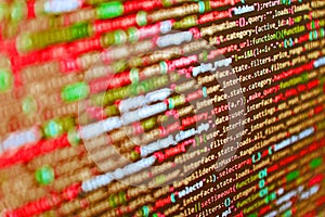 Writing programming functions on laptop. Coding css on mornitor at the office - for background or montage product. Php language