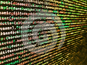 Writing programming functions on laptop. Program development concept. Computer program preview. Abstract information digital