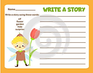 Writing prompt for kids blank. Educational children page. Develop fantasy and compose stories skills photo