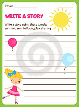 Writing prompt for kids blank. Educational children page. Develop fantasy and writing stories skills