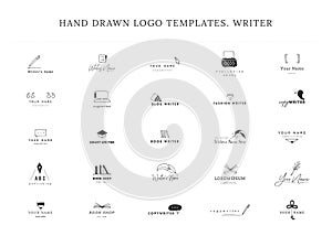 Writing, publishing and copywrite theme. Set of hand drawn vector logo templates.