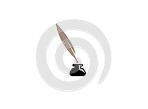 Writing Quill Feather Pen and Ink Well for logo design illustration