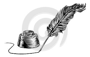 Writing Quill Feather Pen and Inkwell