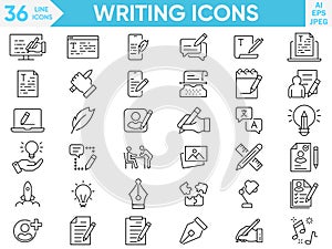 writing related icon such as, question mark, talk, answer, test, learning