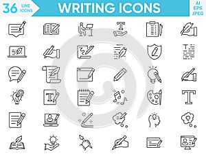 writing related icon such as, question mark, talk, answer, test, learning