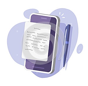 Writing text content on mobile cell phone app vector icon graphic 3d illustration, creating letter via pen on cellphone smartphone
