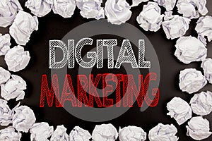 Writing text showing Digital Marketing. Business concept for Business Strategy written on black background with copy space on old