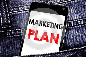 Writing text showing Marketing Plan. Business concept for Planning Successful Strategy written mobile cell phone with copy space i