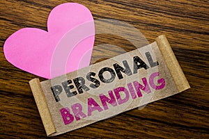Writing text showing Personal Branding. Business concept for Brand Building written on sticky note paper, wooden wood background.